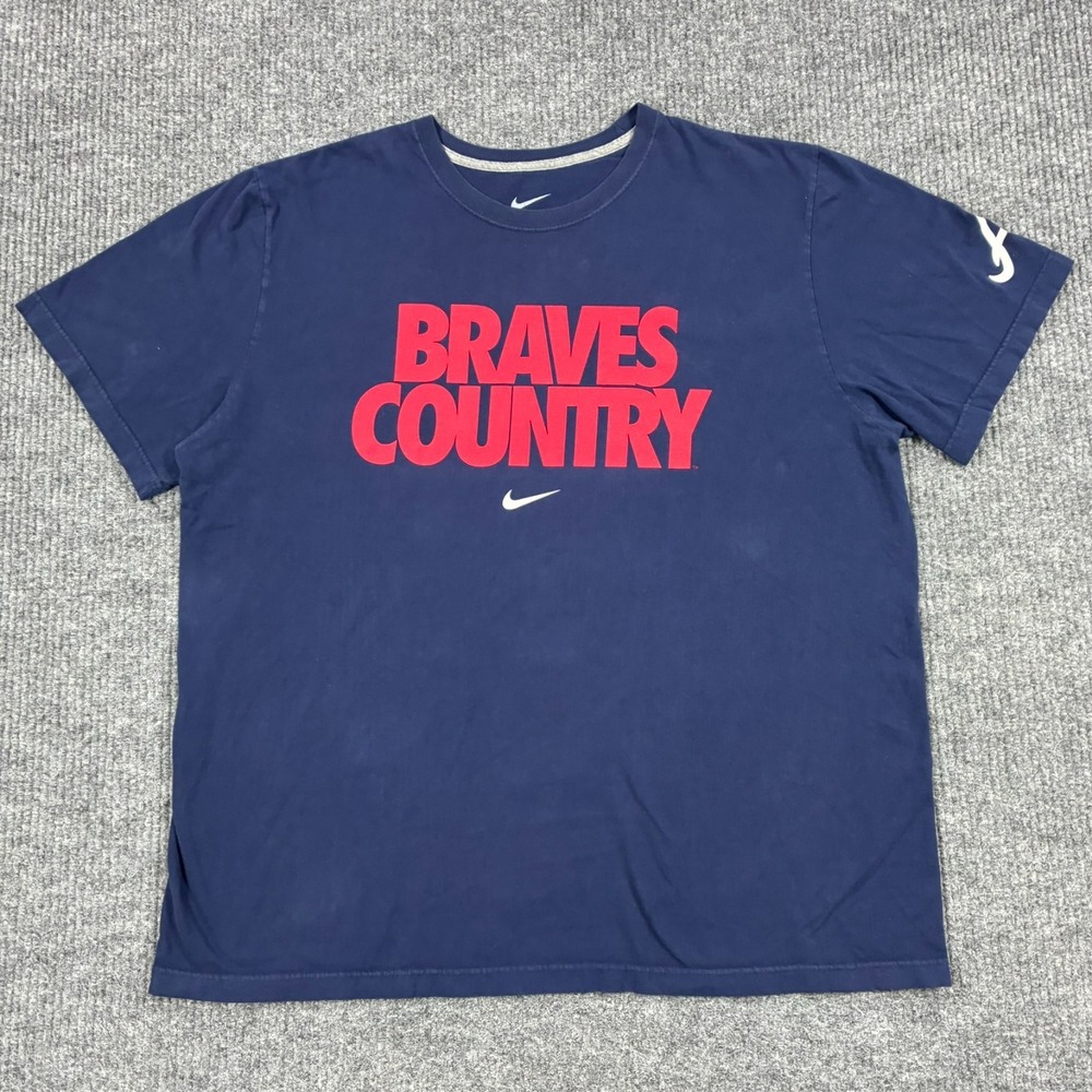 Nike Atlanta Braves Country Mens 2XL Navy T Shirt MLB Baseball Swoosh Graphic